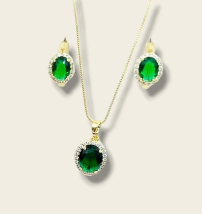 Élégant Ensemble de Bijoux avec Pierre Verte