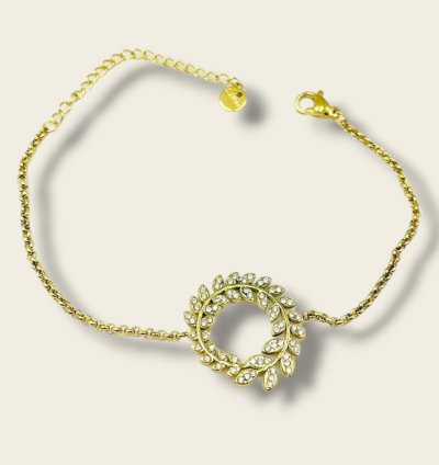 Élégant Bracelet Doré avec Design Feuilles en Zircon – Parfait pour Toute Occasion