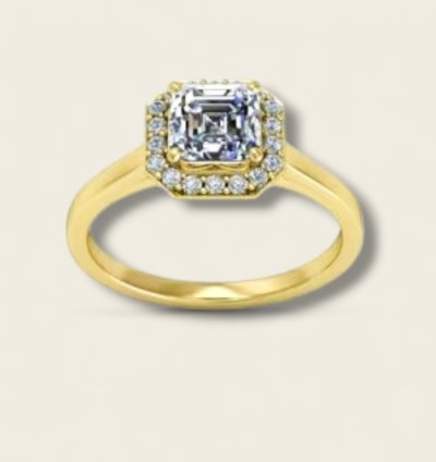 Bague en Or Élégante avec Diamant Carré et Halo d'Éclats