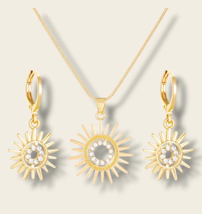 Parure Bijoux Soleil – Collier et Boucles d’Oreilles Dorés Élégants
