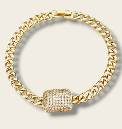 Bracelet Chaîne Doré avec Centre Pavé Élégant